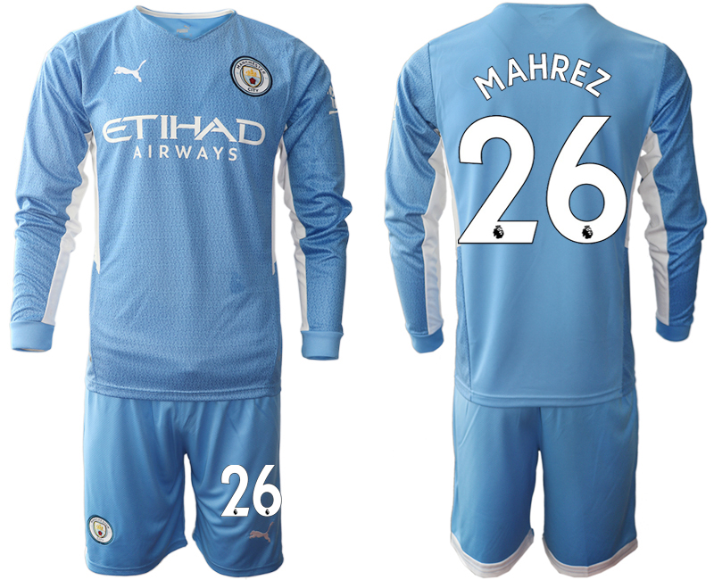 Men 2021-2022 Club Manchester city home Light blue Long Sleeve #26 Soccer Jersey->manchester city jersey->Soccer Club Jersey